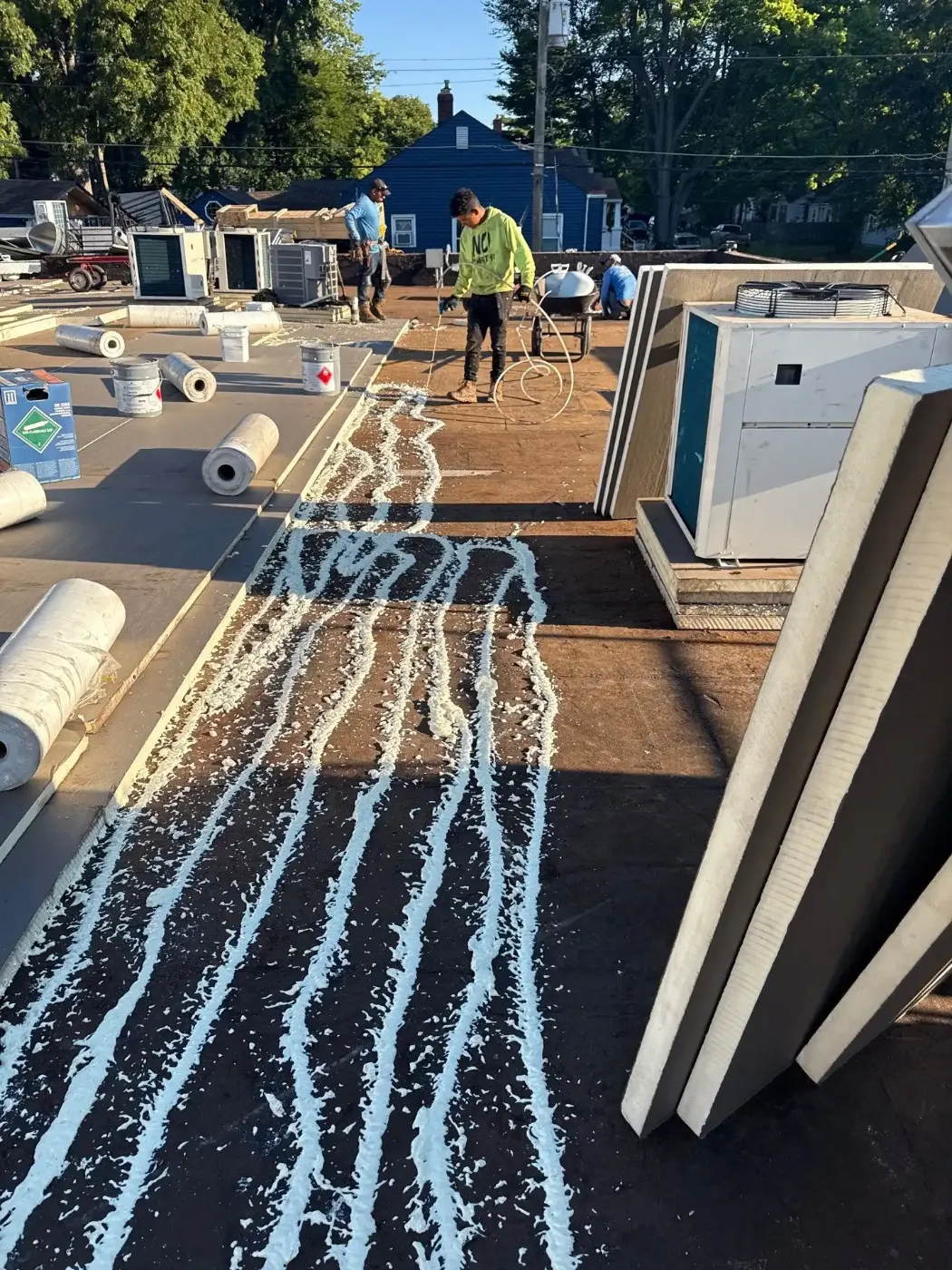 Tarping and dry-in on a Devington commercial roof